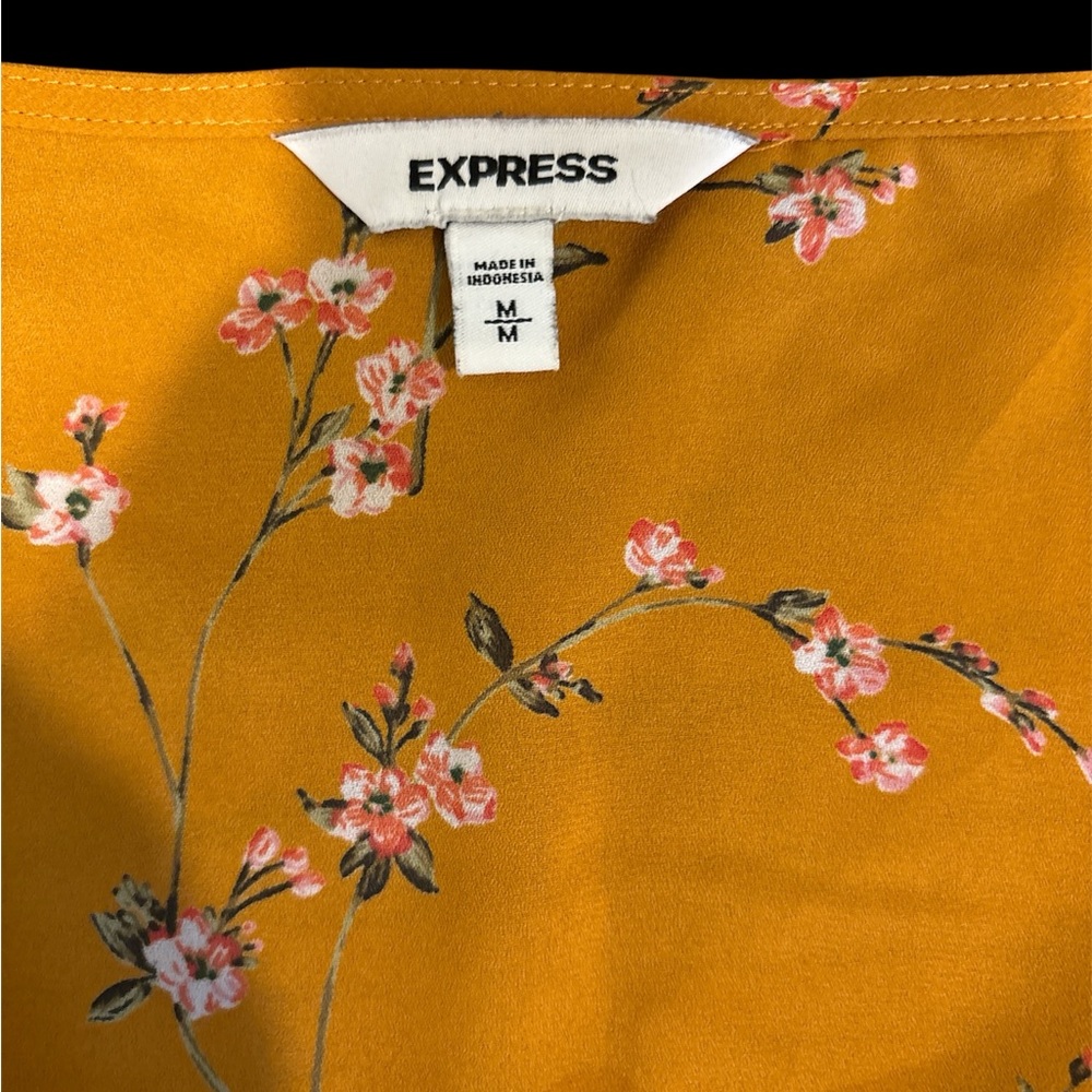 Express Mustard Floral Wrap Blouse - Picture 3 of 3